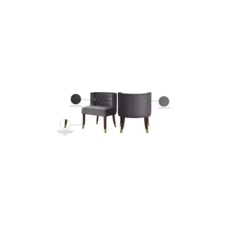 Sedie da pranzo in velluto verde/grigio con gambe dorate – Set da 2