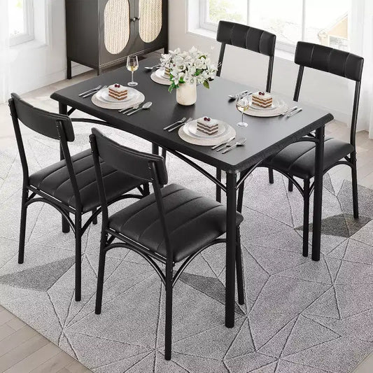 Set Tavolo da Pranzo Imbottito Nero / Marrone / Grigio, 4 Posti