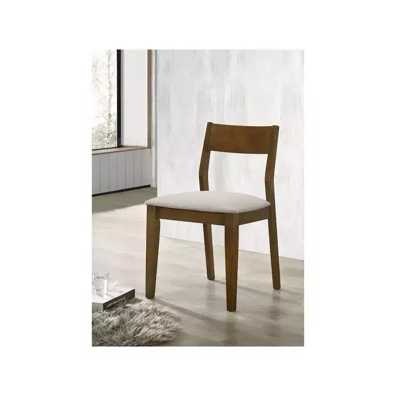 Sedia da pranzo imbottita marrone scuro, sedile beige, set da 2