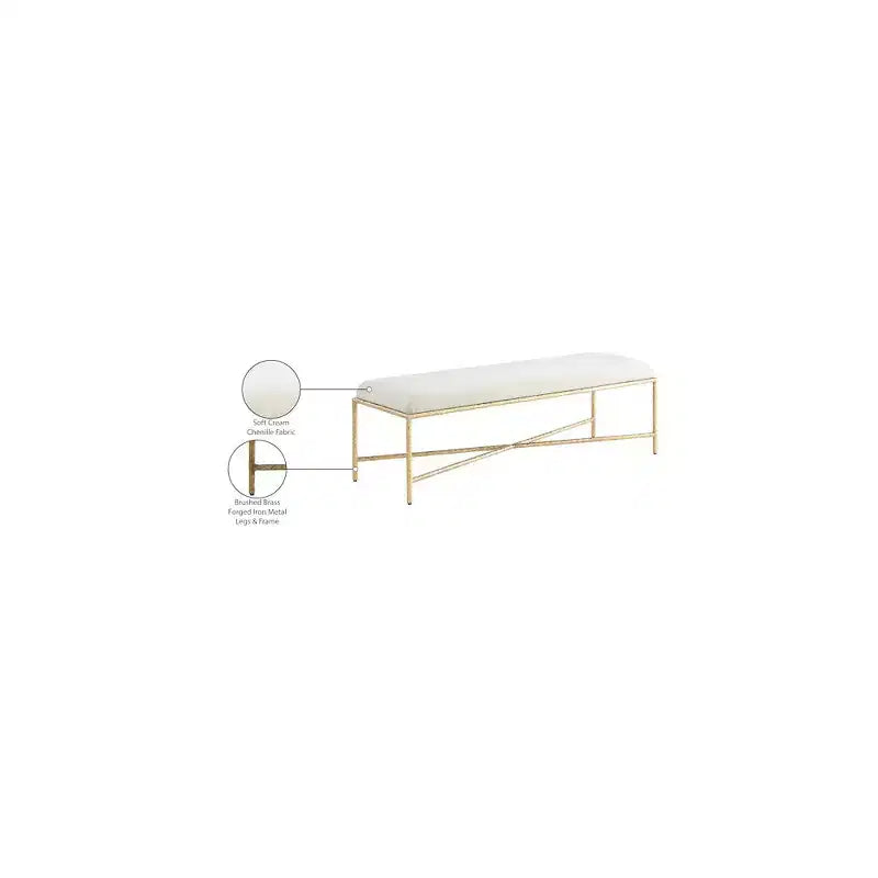 Panca imbottita in tessuto ciniglia, beige/crema, 1 posto, rettangolare