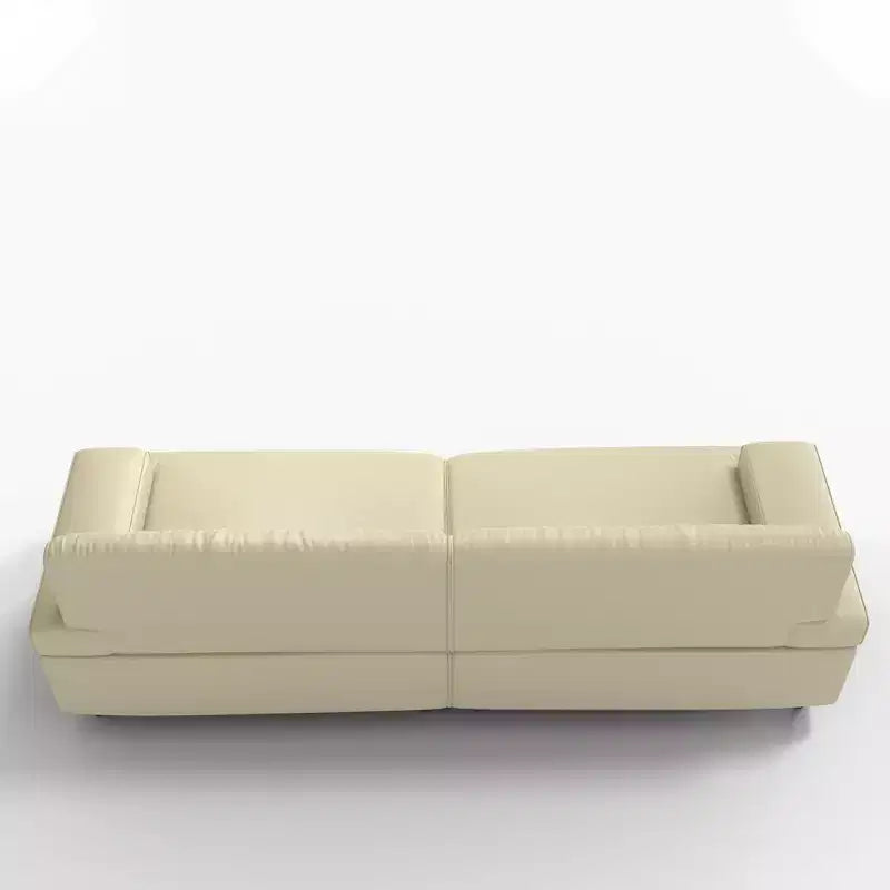 Divano a 3 posti in pelle marrone/bianco sporco con struttura in legno