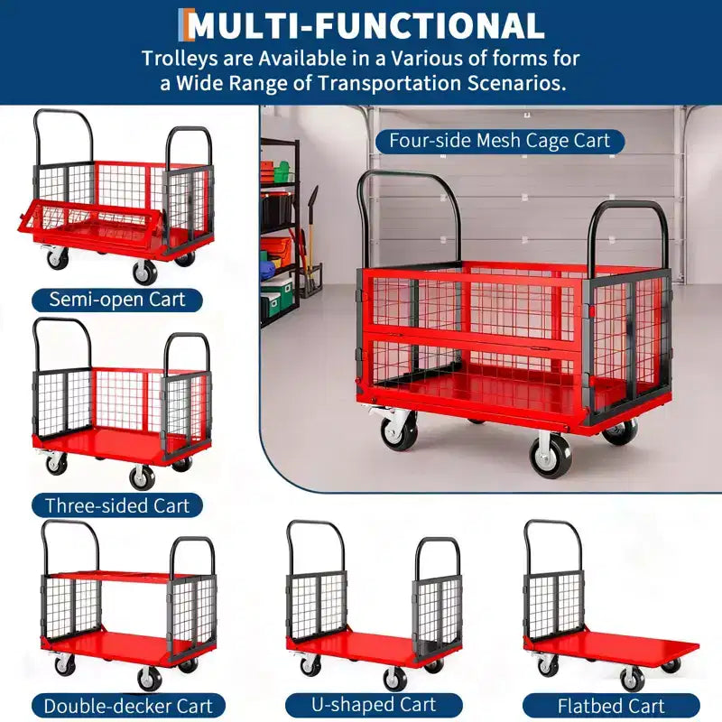 Carrello Piattaforma Pieghevole Arancione/Argento con Gabbia, 6 in 1, 816 kg, 1 persona