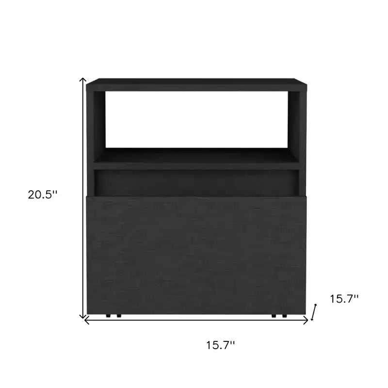 Comodino a 1 cassetto in legno nero, singolo