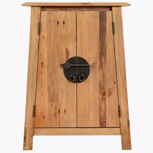 Credenza/Mobiletto da ingresso marrone rustico in legno massello di pino con 2 ante
