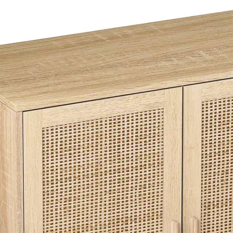 Mobile Contenitore/Madia a 4 Ante in Rattan Nero, per Uso Domestico Singolo