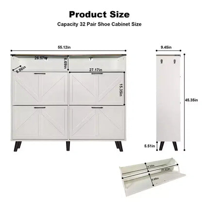 Scarpiera a cassetti a ribalta stile rustico (marrone/bianco), mobile contenitore autoportante da 32 paia