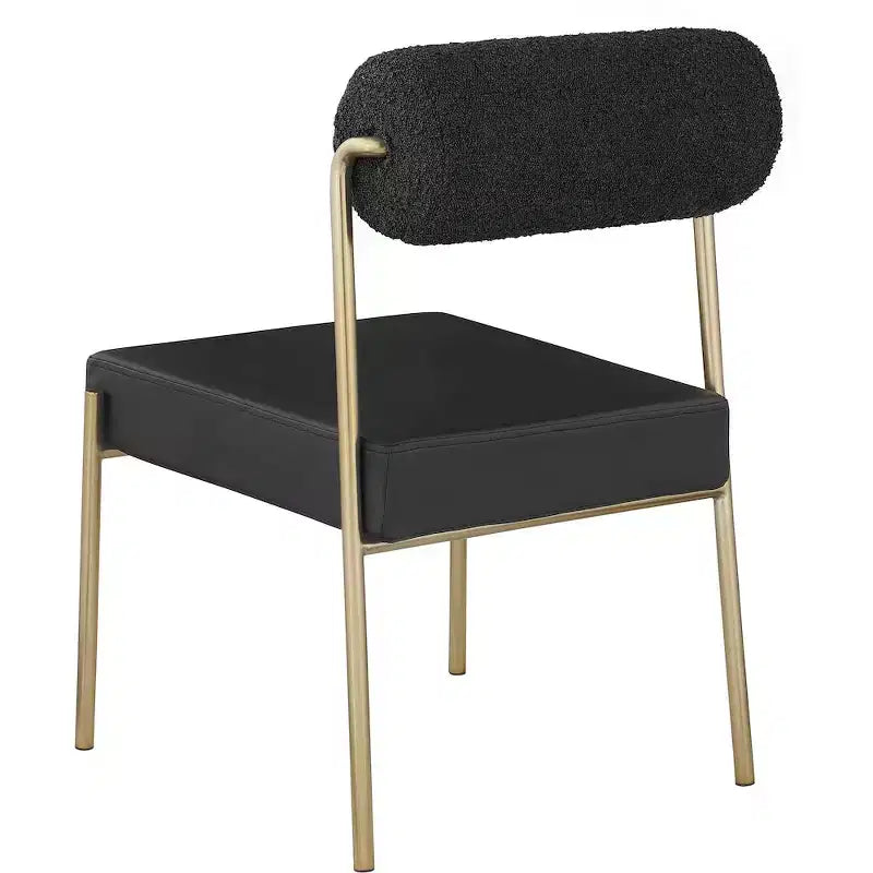 Sedia da pranzo in similpelle nera/crema e tessuto bouclé, set da 2