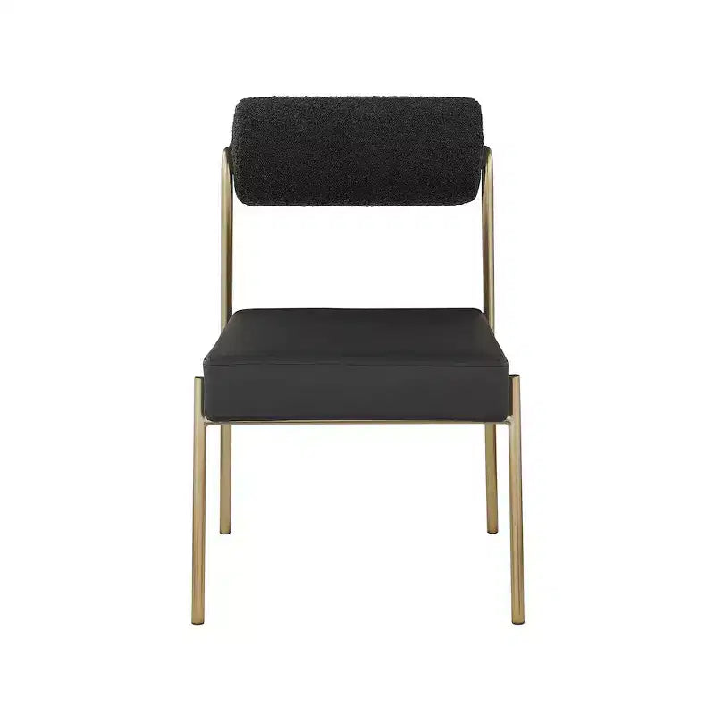 Sedia da pranzo in similpelle nera/crema e tessuto bouclé, set da 2