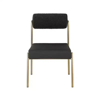 Sedia da pranzo in similpelle nera/crema e tessuto bouclé, set da 2