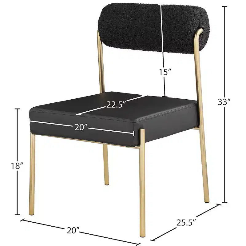 Sedia da pranzo in similpelle nera/crema e tessuto bouclé, set da 2