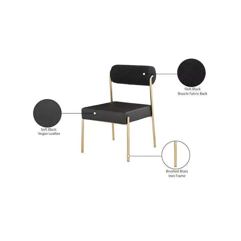 Sedia da pranzo in similpelle nera/crema e tessuto bouclé, set da 2