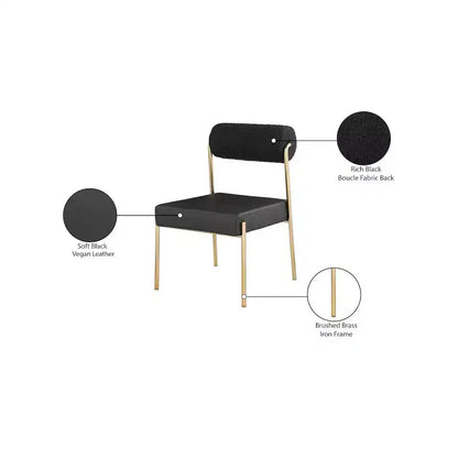Sedia da pranzo in similpelle nera/crema e tessuto bouclé, set da 2