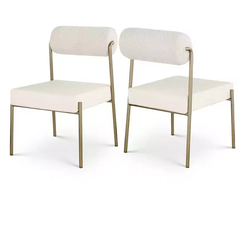 Sedia da pranzo in similpelle nera/crema e tessuto bouclé, set da 2