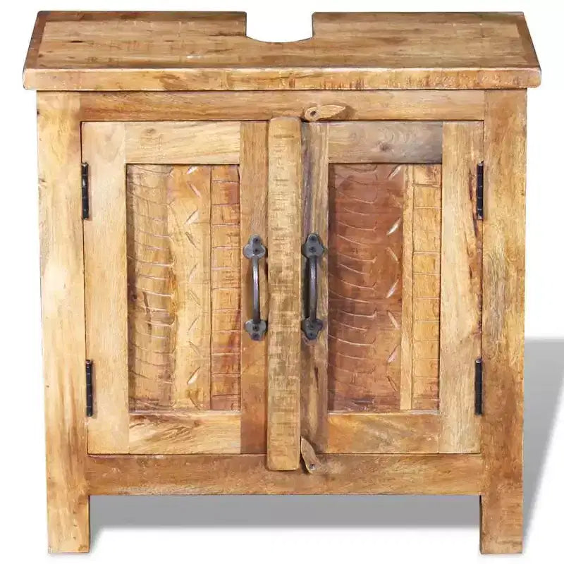 Mobile da bagno rustico marrone in legno di mango con specchio, singolo