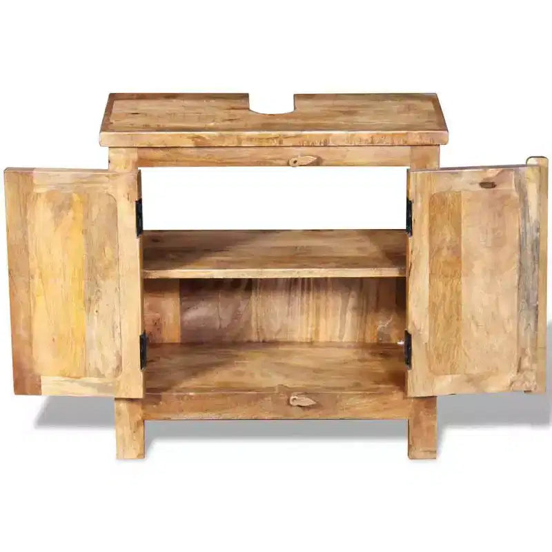 Mobile da bagno rustico marrone in legno di mango con specchio, singolo