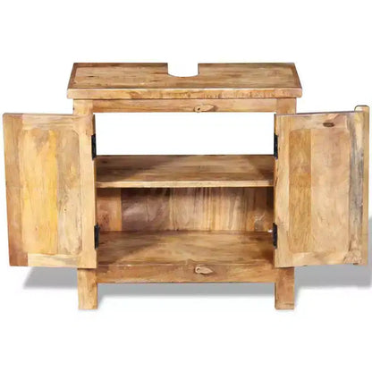 Mobile da bagno rustico marrone in legno di mango con specchio, singolo