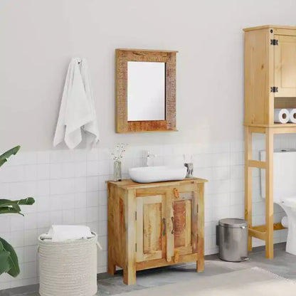 Mobile da bagno rustico marrone in legno di mango con specchio, singolo