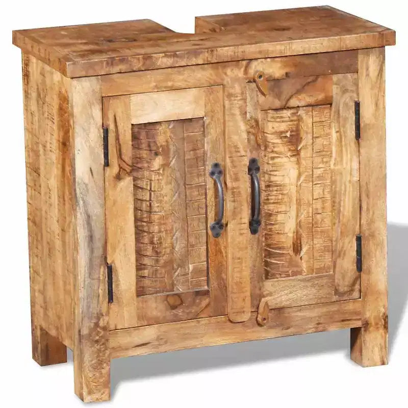 Mobile da bagno rustico marrone in legno di mango con specchio, singolo