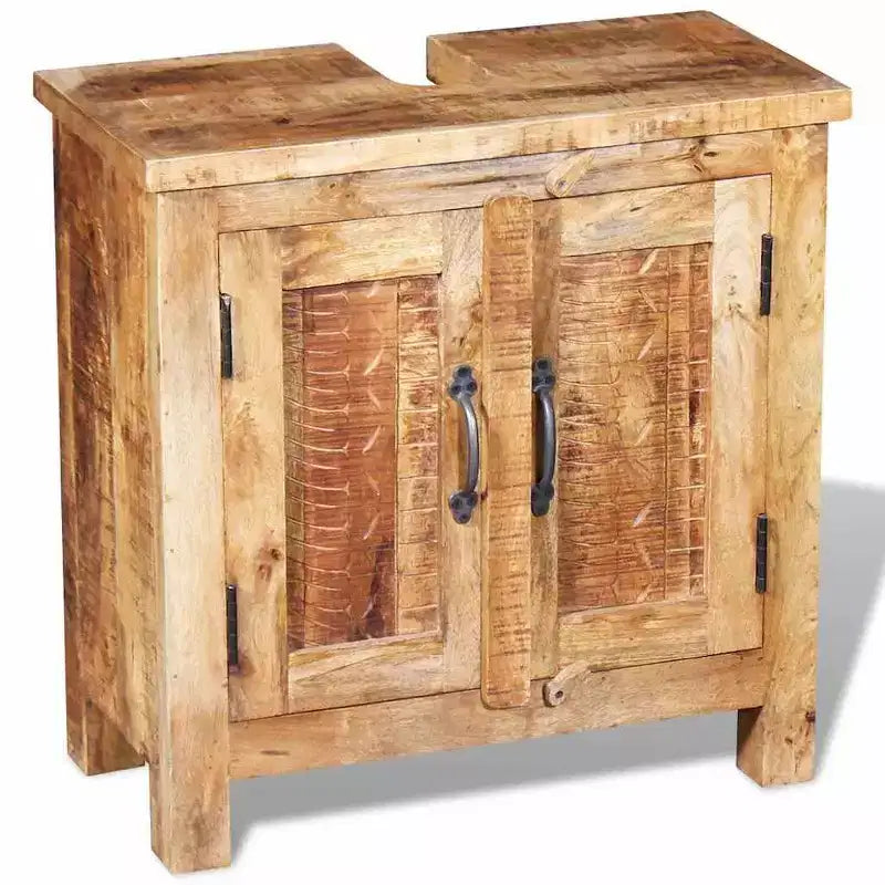 Mobile da bagno rustico marrone in legno di mango con specchio, singolo