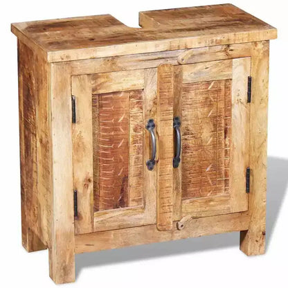 Mobile da bagno rustico marrone in legno di mango con specchio, singolo
