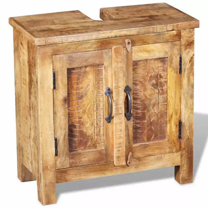 Mobile da bagno rustico marrone in legno di mango con specchio, singolo