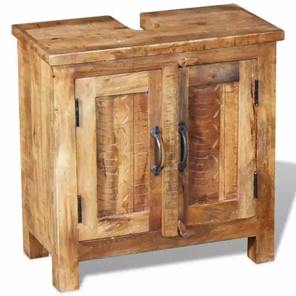 Mobile da bagno rustico marrone in legno di mango con specchio, singolo