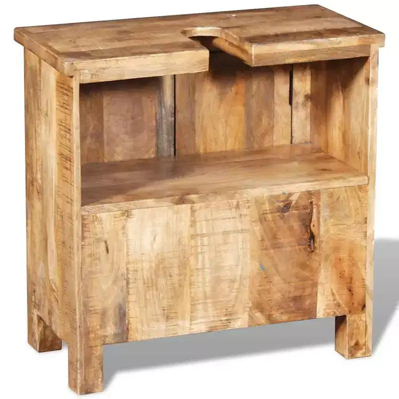 Mobile da bagno rustico marrone in legno di mango con specchio, singolo