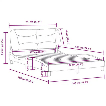 Letto matrimoniale nero/bianco con LED e testiera imbottita, per 2 persone