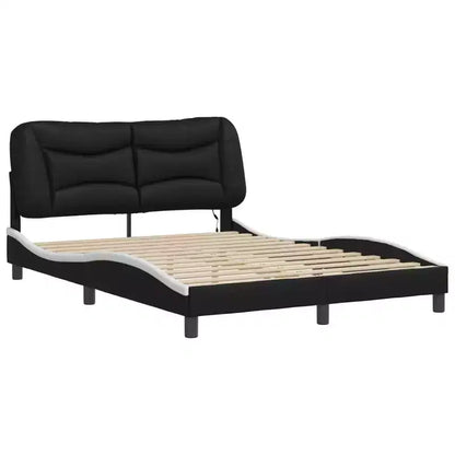 Letto matrimoniale nero/bianco con LED e testiera imbottita, per 2 persone