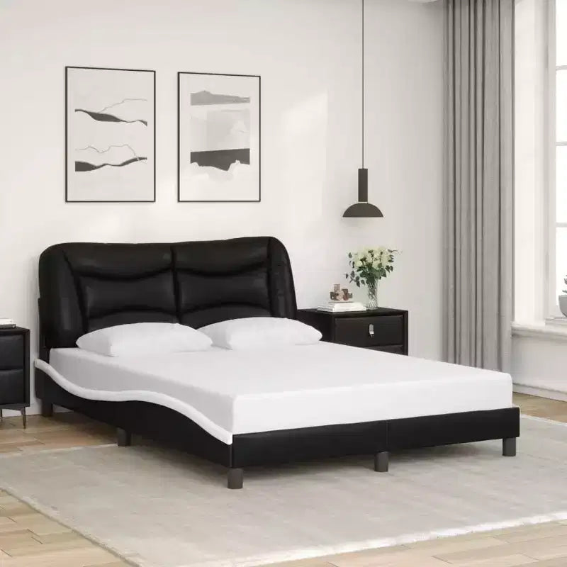 Letto matrimoniale nero/bianco con LED e testiera imbottita, per 2 persone