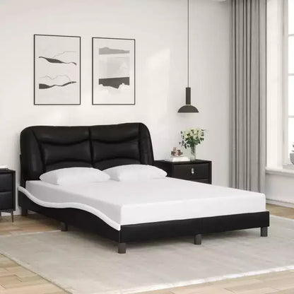 Letto matrimoniale nero/bianco con LED e testiera imbottita, per 2 persone