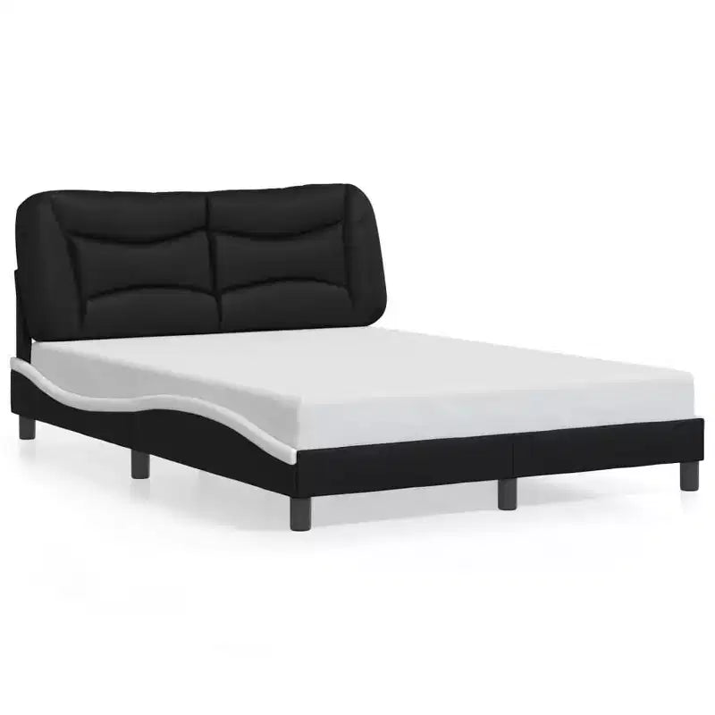 Letto matrimoniale nero/bianco con LED e testiera imbottita, per 2 persone