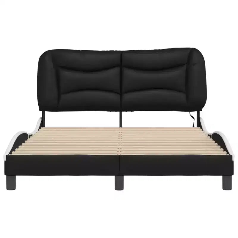 Letto matrimoniale nero/bianco con LED e testiera imbottita, per 2 persone