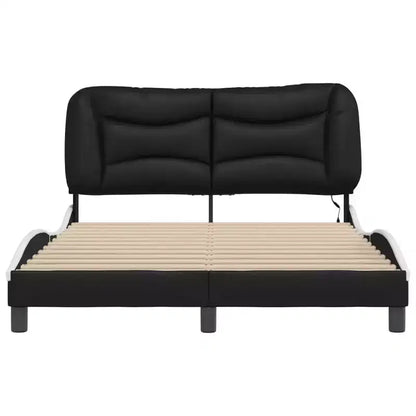 Letto matrimoniale nero/bianco con LED e testiera imbottita, per 2 persone