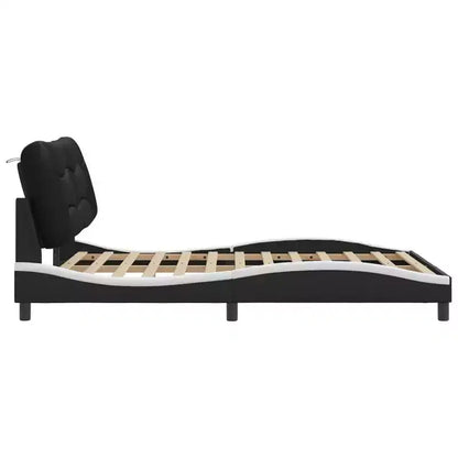 Letto matrimoniale nero/bianco con LED e testiera imbottita, per 2 persone