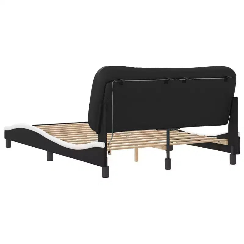 Letto matrimoniale nero/bianco con LED e testiera imbottita, per 2 persone