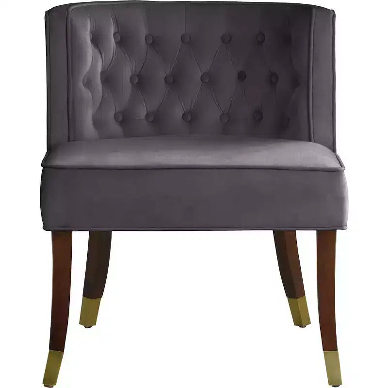 Sedie da pranzo in velluto verde/grigio con gambe dorate – Set da 2