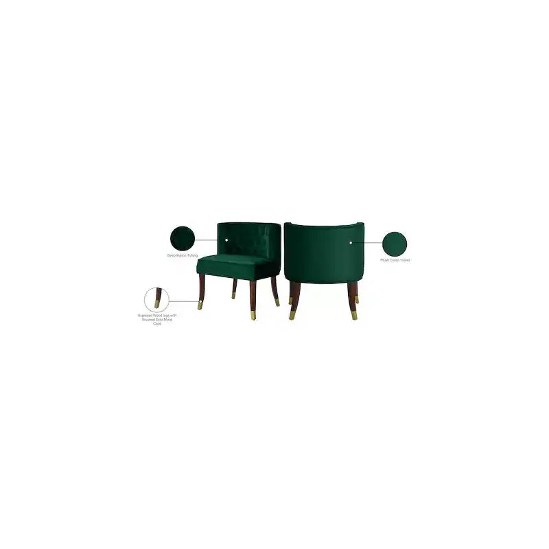 Sedie da pranzo in velluto verde/grigio con gambe dorate – Set da 2