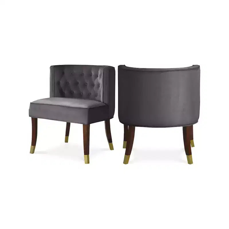 Sedie da pranzo in velluto verde/grigio con gambe dorate – Set da 2