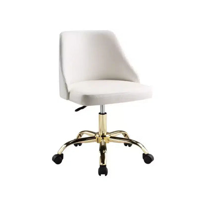 HomeRoots White and Gold Faux Leather Adjustable Height Swivel Rolling Office Chair