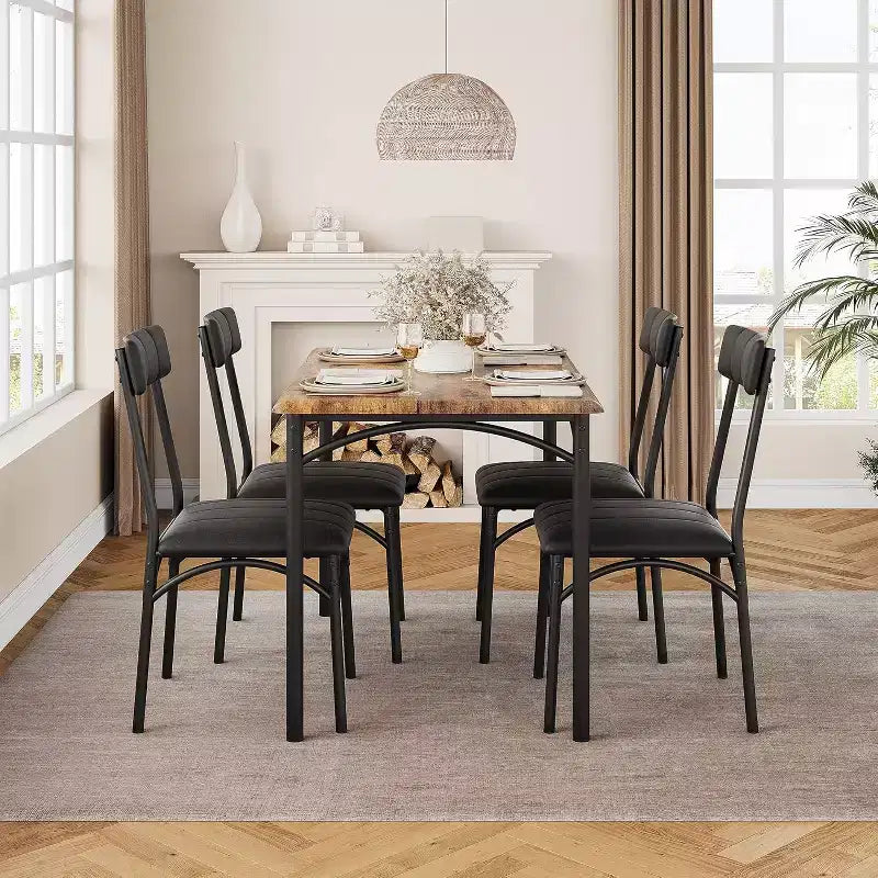 Set Tavolo da Pranzo Imbottito Nero / Marrone / Grigio, 4 Posti
