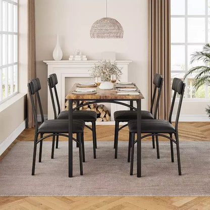 Set Tavolo da Pranzo Imbottito Nero / Marrone / Grigio, 4 Posti