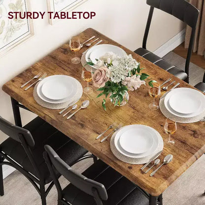 Set Tavolo da Pranzo Imbottito Nero / Marrone / Grigio, 4 Posti