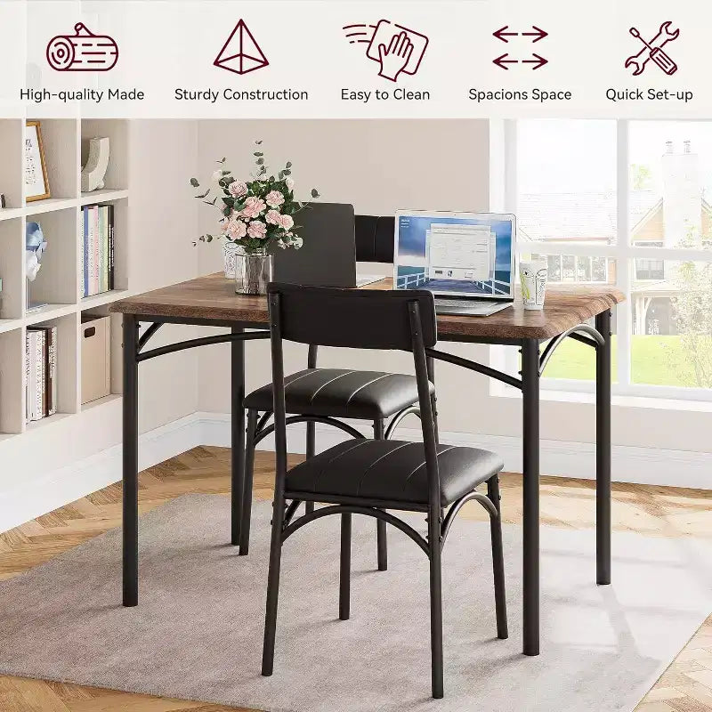 Set Tavolo da Pranzo Imbottito Nero / Marrone / Grigio, 4 Posti