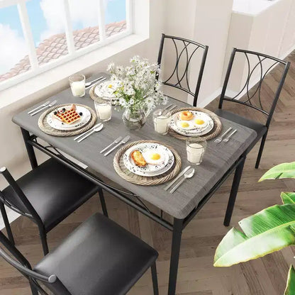 Set Tavolo da Pranzo Imbottito Nero / Marrone / Grigio, 4 Posti