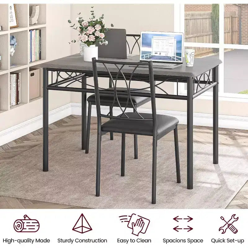 Set Tavolo da Pranzo Imbottito Nero / Marrone / Grigio, 4 Posti