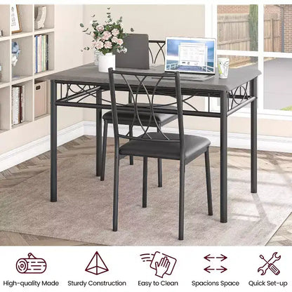 Set Tavolo da Pranzo Imbottito Nero / Marrone / Grigio, 4 Posti
