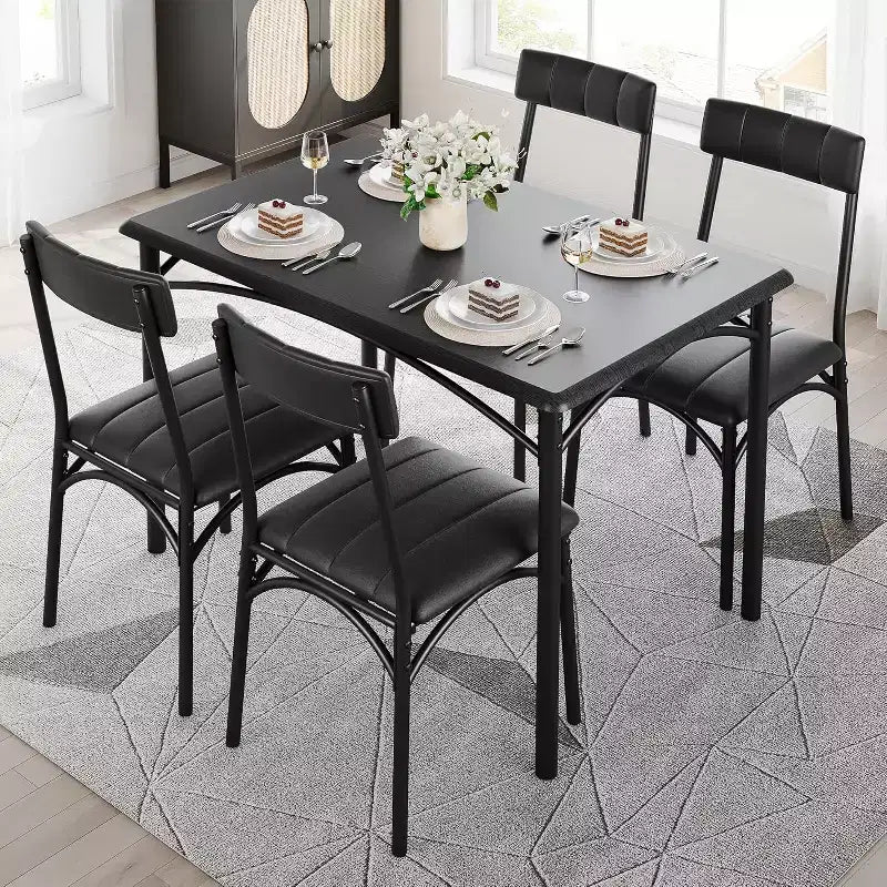 Set Tavolo da Pranzo Imbottito Nero / Marrone / Grigio, 4 Posti