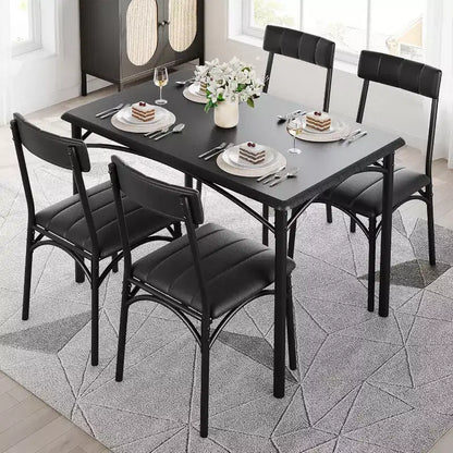 Set Tavolo da Pranzo Imbottito Nero / Marrone / Grigio, 4 Posti