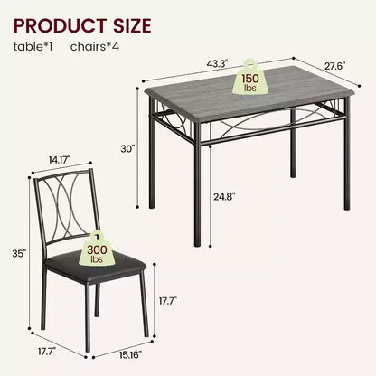 Set Tavolo da Pranzo Imbottito Nero / Marrone / Grigio, 4 Posti